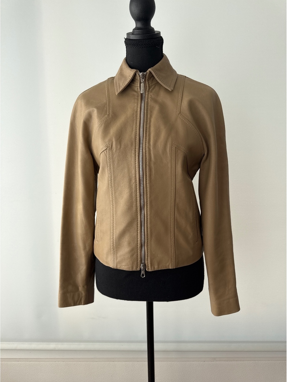 Moncler Women’s Beige Leather Jacket Size 0 XS Vintage Italy